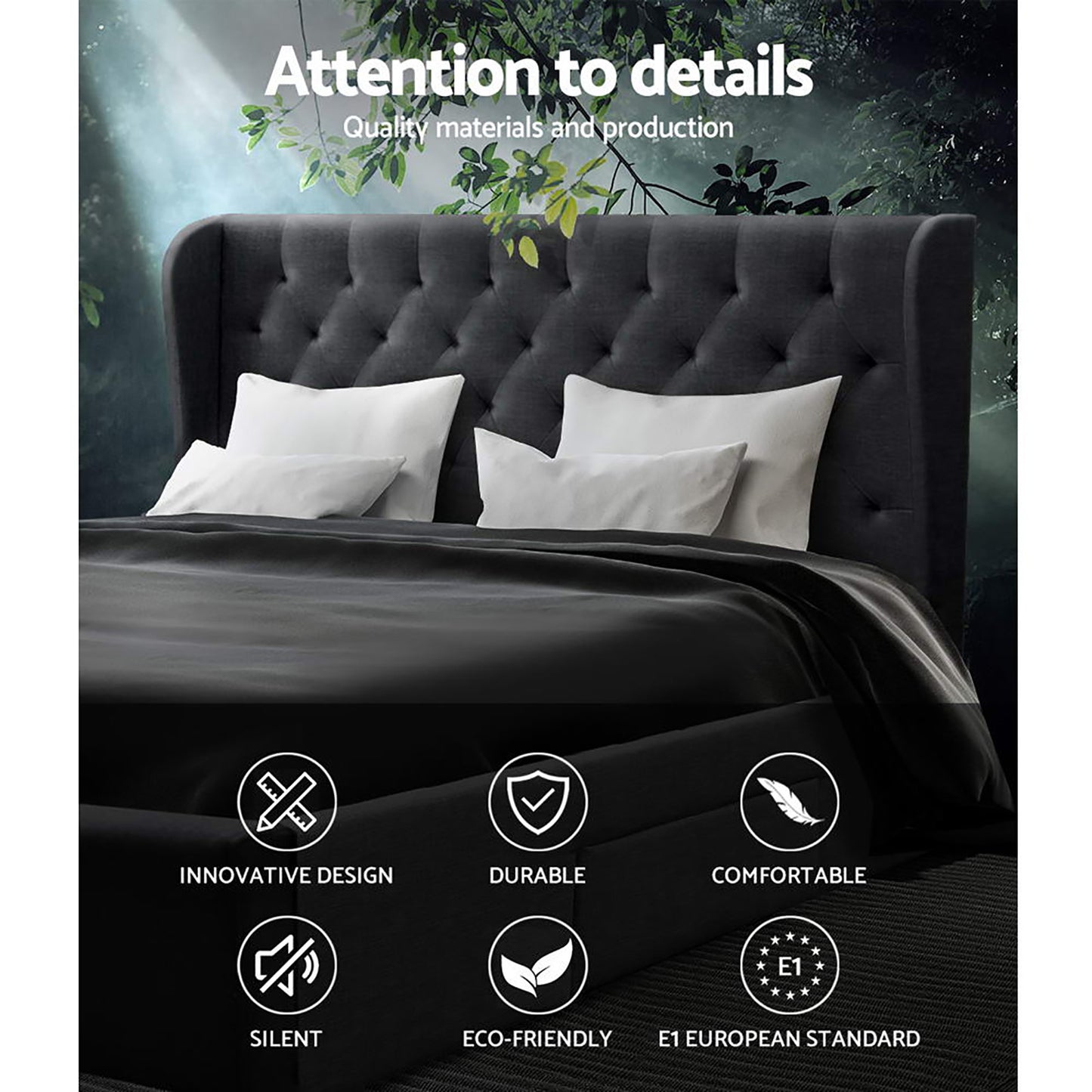 Bed Frame King Size With 4 Drawers Charcoal Mila