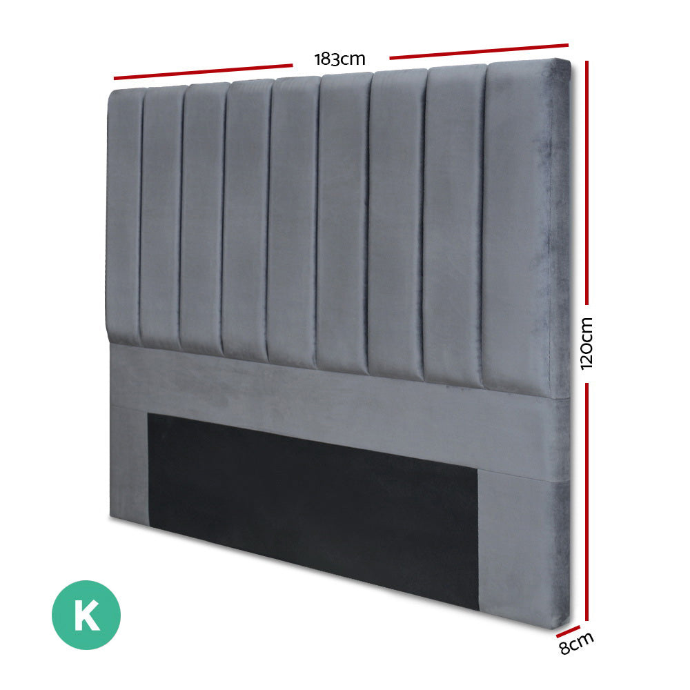 Bed Head King Size Velvet - Vela Grey
