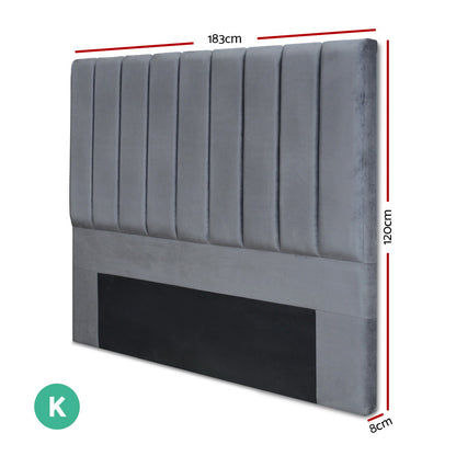 Bed Head King Size Velvet - Vela Grey