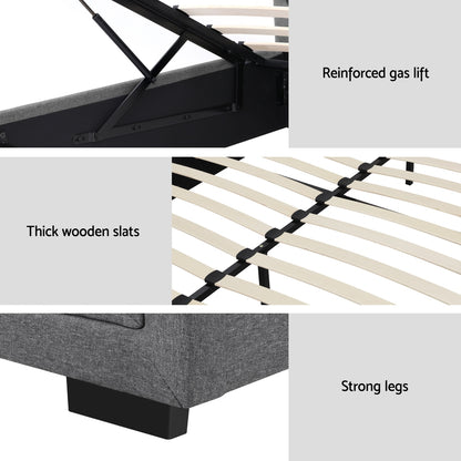 Bed Frame Double Size Gas Lift Grey Tiyo