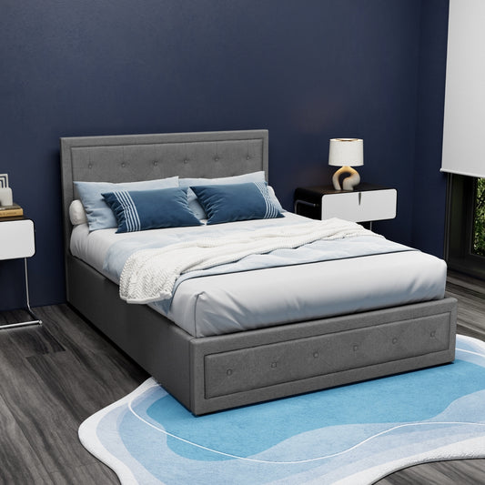 Bed Frame Double Size Gas Lift Grey Tiyo