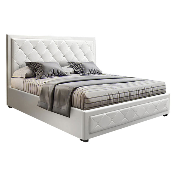  Bed Frame Double Size Gas Lift White Tiyo