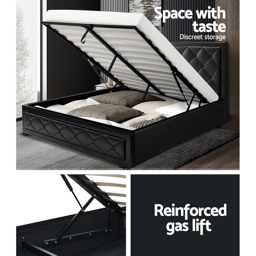 Bed Frame Double Size Gas Lift Black Tiyo Gas Lift Storage Tufted