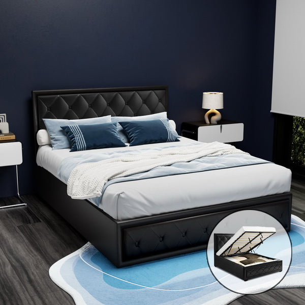  Bed Frame Double Size Gas Lift Black Tiyo Gas Lift Storage Tufted