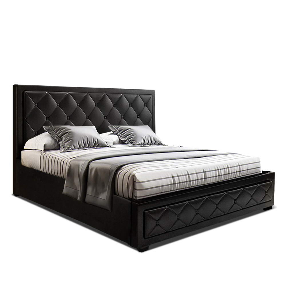 Bed Frame Queen Size Gas Lift Black Tiyo Gas Lift Storage Fabric