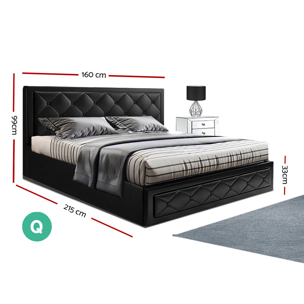 Bed Frame Queen Size Gas Lift Black Tiyo