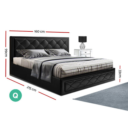 Bed Frame Queen Size Gas Lift Black Tiyo