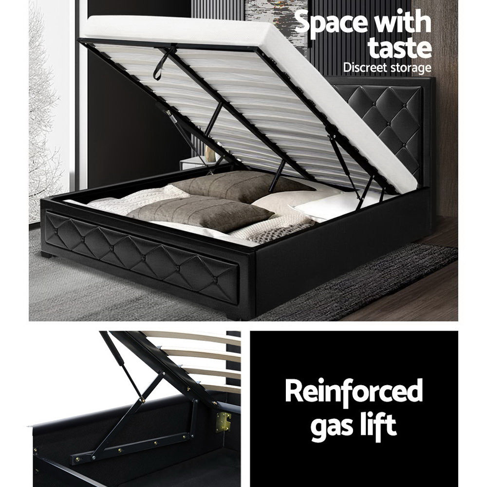 Bed Frame Queen Size Gas Lift Black Tiyo