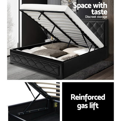 Bed Frame Queen Size Gas Lift Black Tiyo