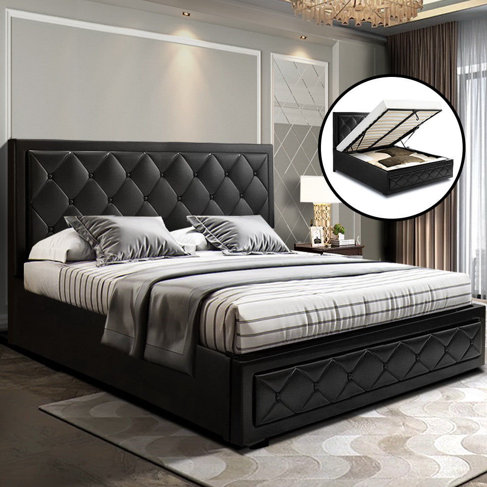 Bed Frame Queen Size Gas Lift Black Tiyo Gas Lift Storage Fabric
