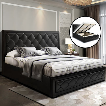 Bed Frame Queen Size Gas Lift Black Tiyo Gas Lift Storage Fabric