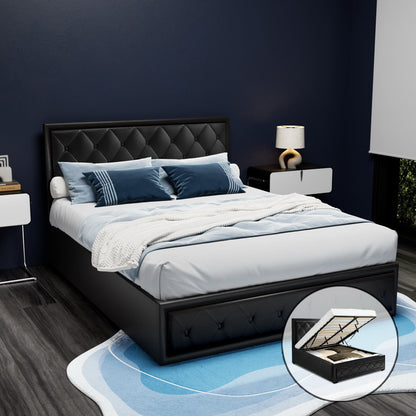 Bed Frame Queen Size Gas Lift Black Tiyo Gas Lift Storage Fabric
