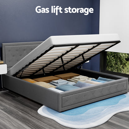 Bed Frame King Size Gas Lift Grey Tiyo