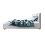 King Single Size Gas Lift Bed Frame Base With Storage Mattress White Leather