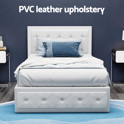 Bed Frame King Single Size Gas Lift White Tiyo