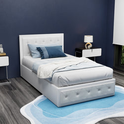 Bed Frame King Single Size Gas Lift White Tiyo