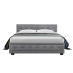 Queen Size Gas Lift Bed Frame Base With Storage Mattress Grey Fabric