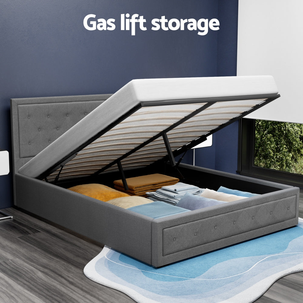 Bed Frame Queen Size Gas Lift Grey Tiyo