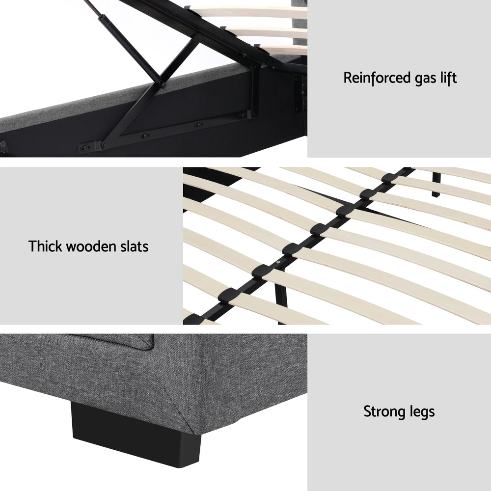 Bed Frame Queen Size Gas Lift Grey Tiyo