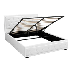 Bed Frame Queen Size Gas Lift White Tiyo
