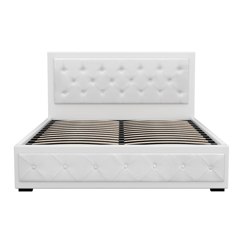 Bed Frame Queen Size Gas Lift White Tiyo