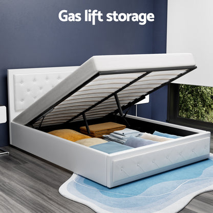Bed Frame Queen Size Gas Lift White Tiyo