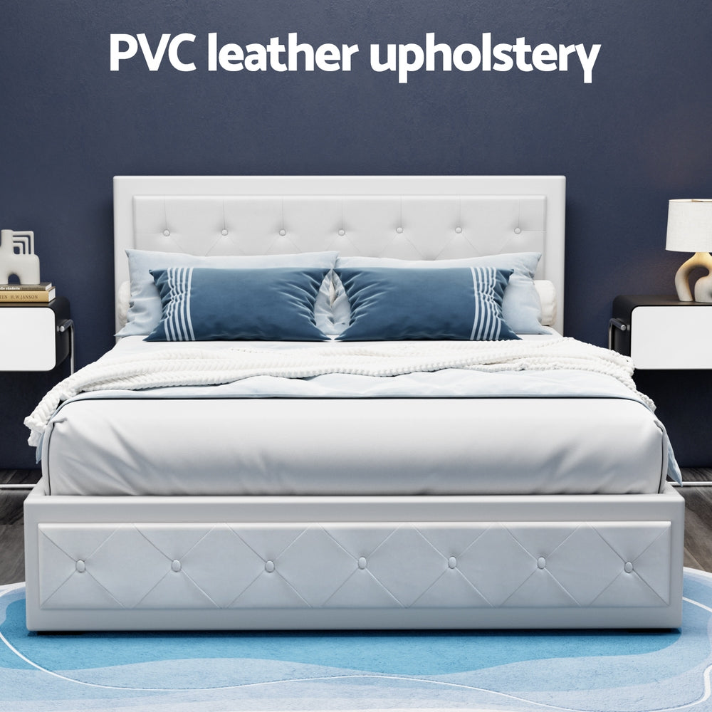 Bed Frame Queen Size Gas Lift White Tiyo