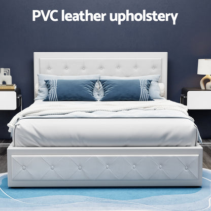 Bed Frame Queen Size Gas Lift White Tiyo