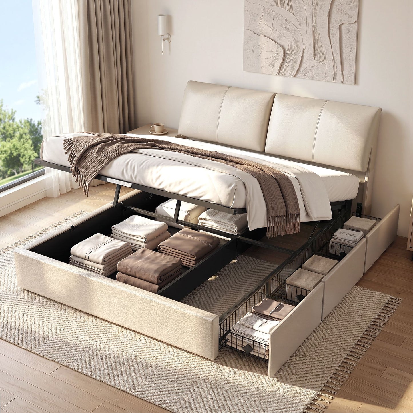 King Bed Frame Gas Lift Storage Drawers | HomeAndLiving