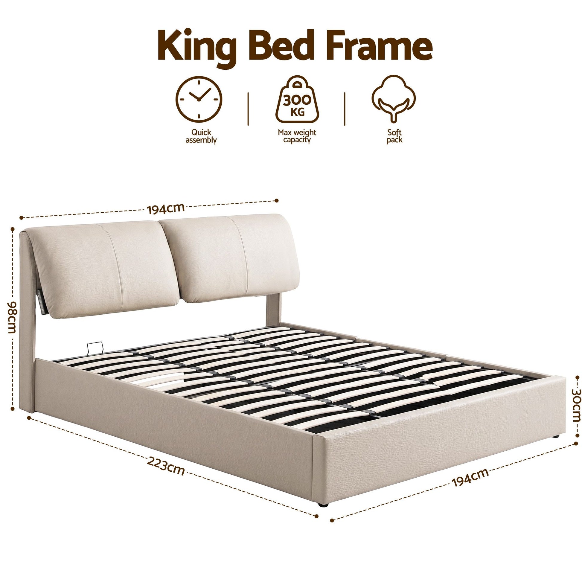 King Bed Frame Gas Lift Storage Drawers | HomeAndLiving - 3