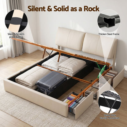 King Bed Frame Gas Lift Storage Drawers | HomeAndLiving - 9