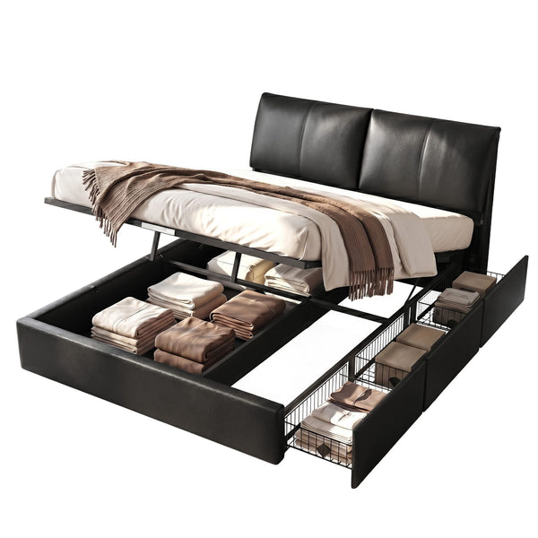  King Bed Frame Gas Lift Storage Drawers | HomeAndLiving