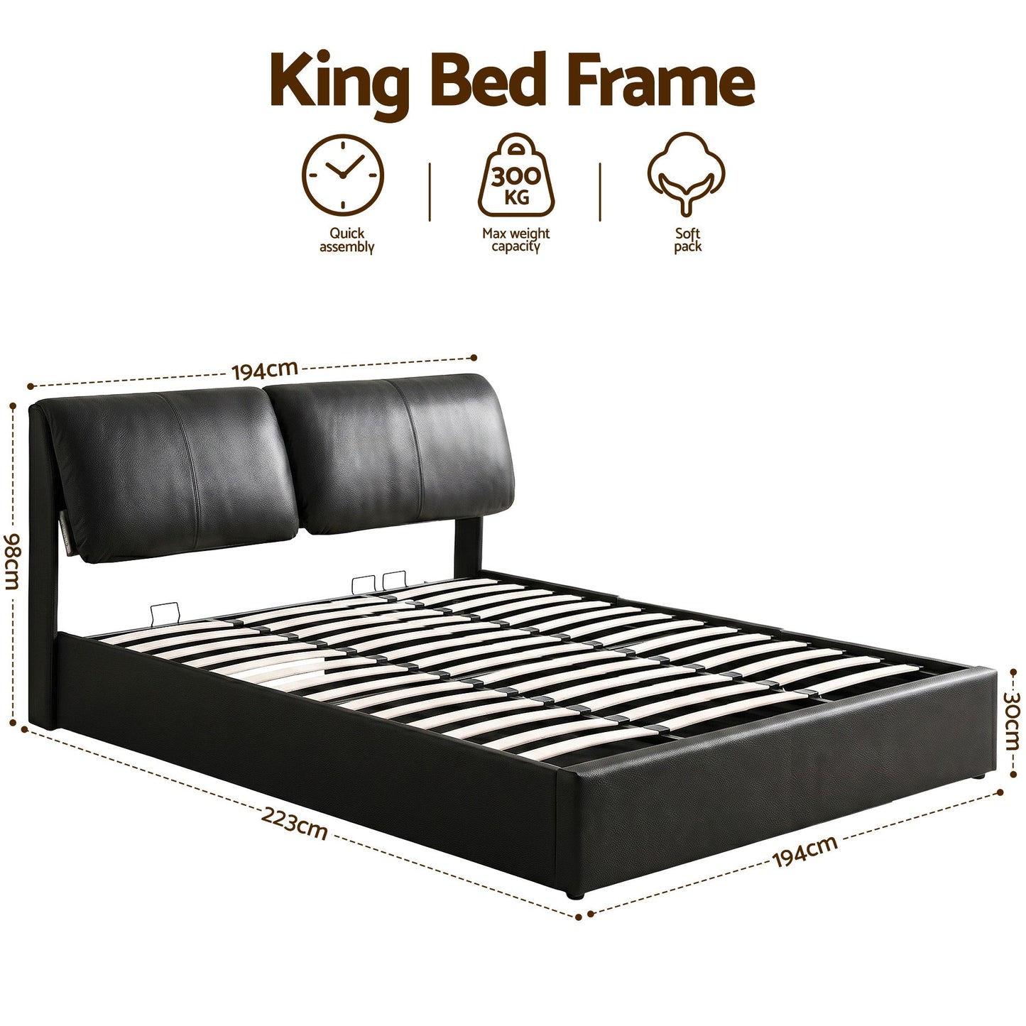 King Bed Frame Gas Lift Storage Drawers | HomeAndLiving - 3