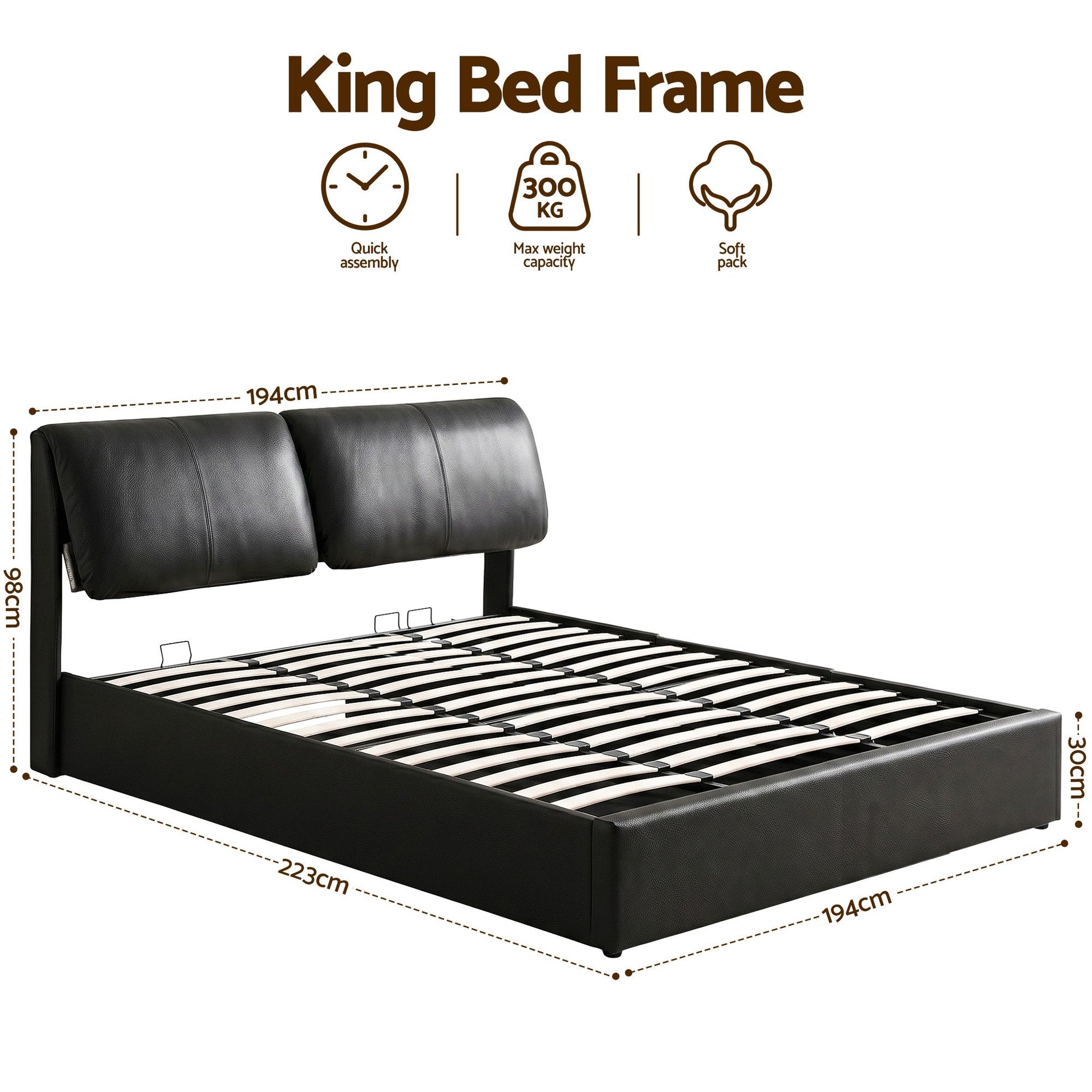 King Bed Frame Gas Lift Storage Drawers | HomeAndLiving - 3
