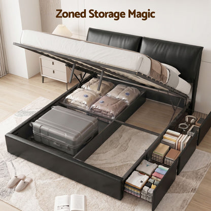 King Bed Frame Gas Lift Storage Drawers | HomeAndLiving - 5