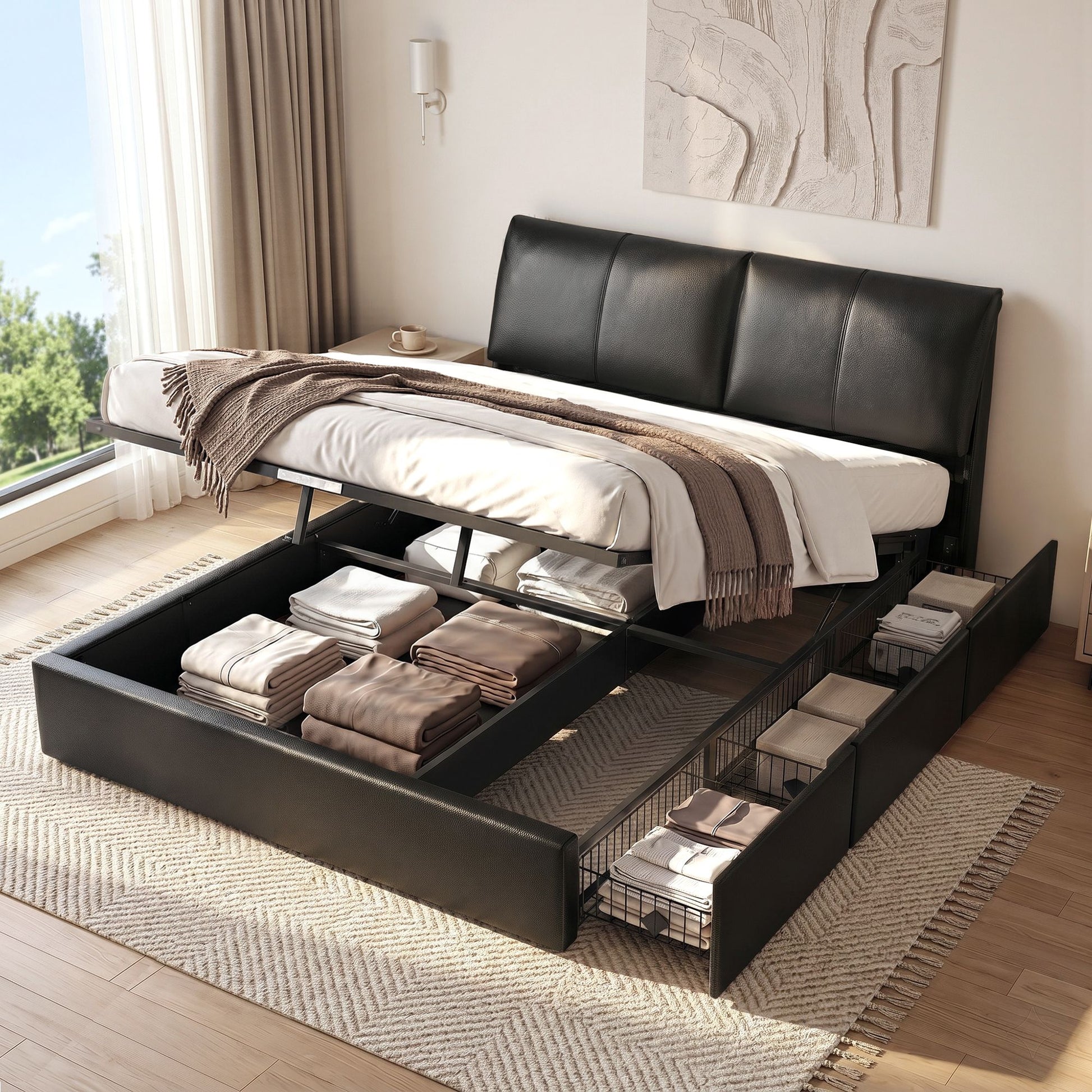 King Bed Frame Gas Lift Storage Drawers | HomeAndLiving