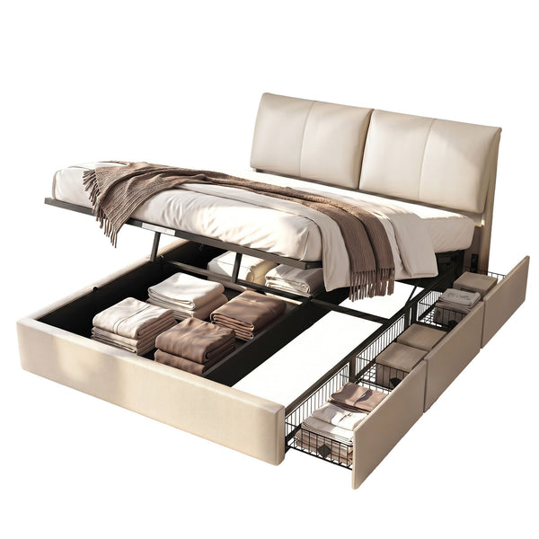  Queen Bed Frame Gas Lift Storage Drawers | HomeAndLiving