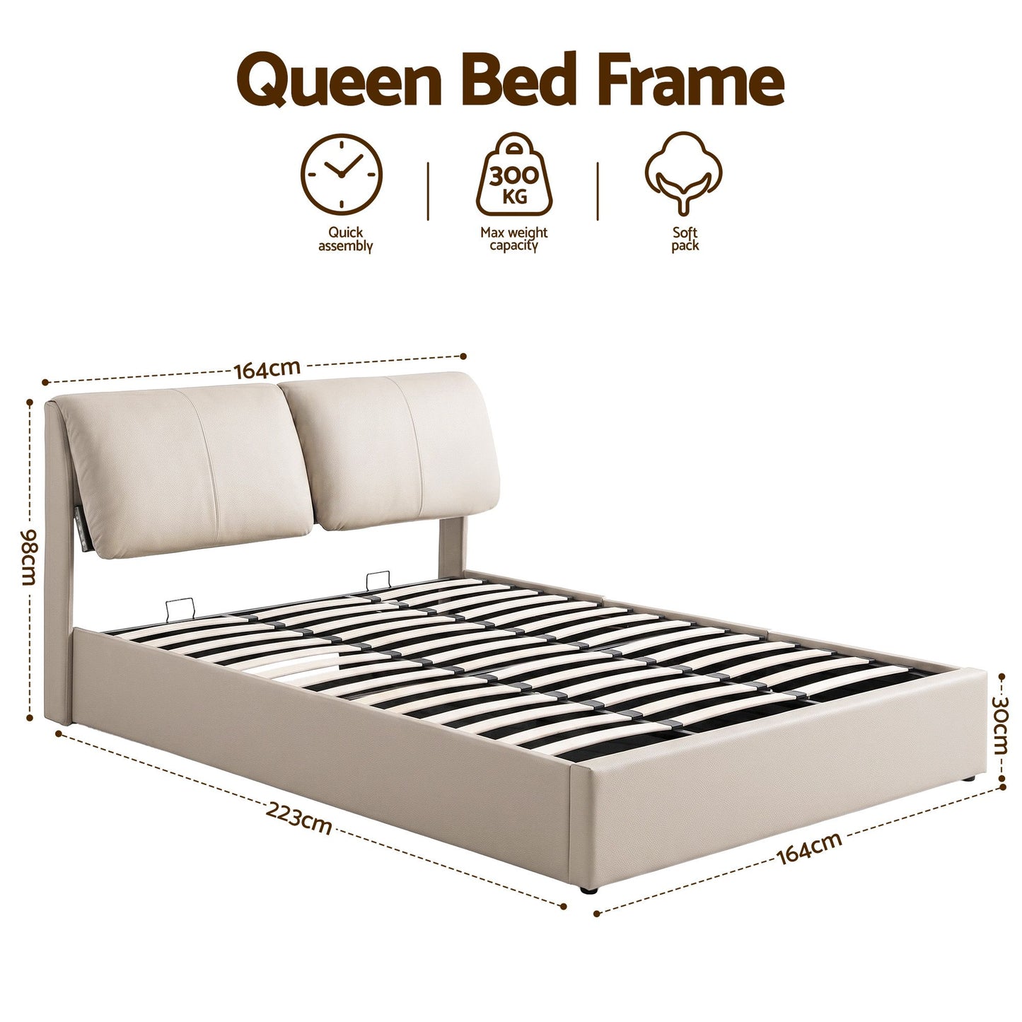 Queen Bed Frame Gas Lift Storage Drawers | HomeAndLiving - 3