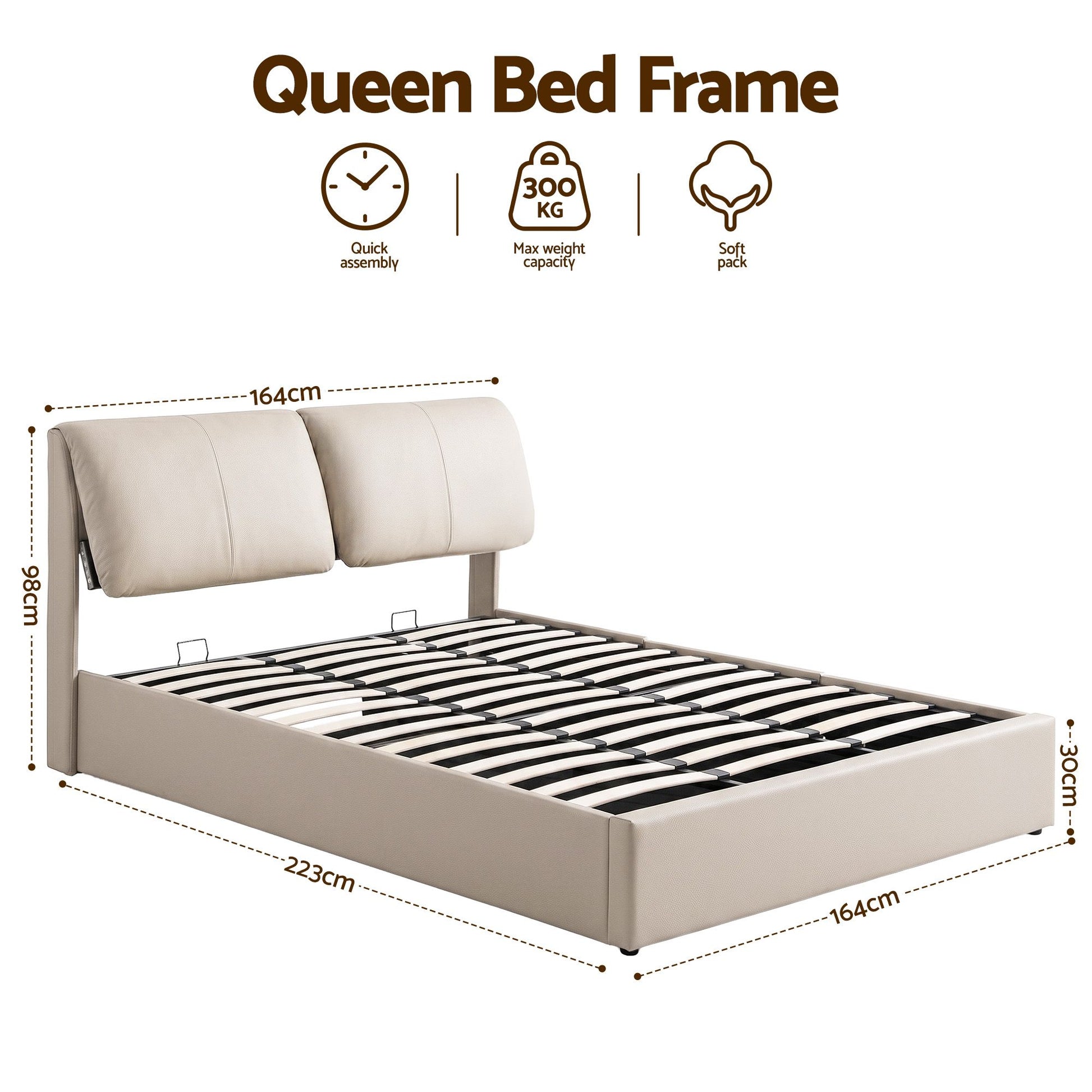 Queen Bed Frame Gas Lift Storage Drawers | HomeAndLiving - 3