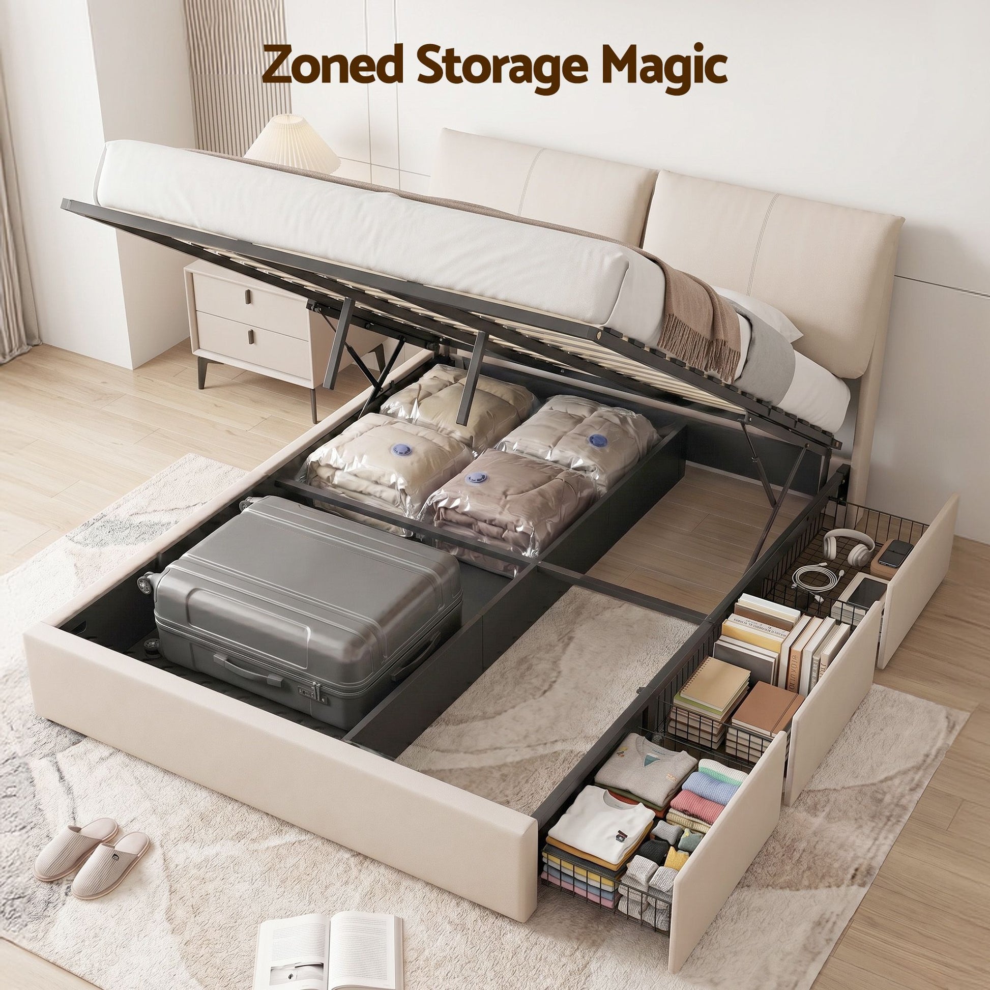 Queen Bed Frame Gas Lift Storage Drawers | HomeAndLiving - 5