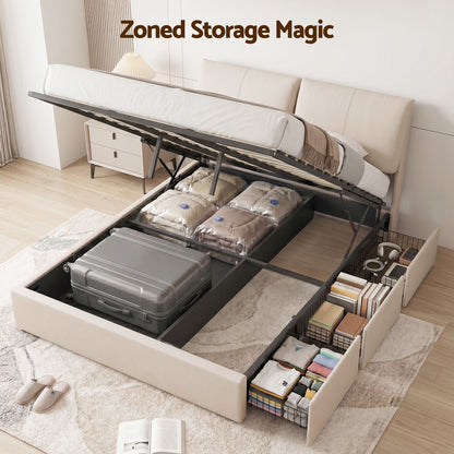 Queen Bed Frame Gas Lift Storage Drawers | HomeAndLiving - 5