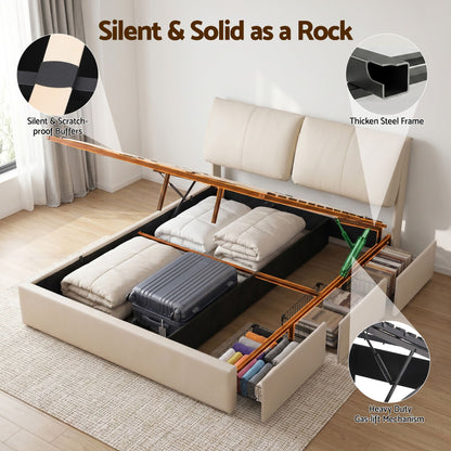 Queen Bed Frame Gas Lift Storage Drawers | HomeAndLiving - 9