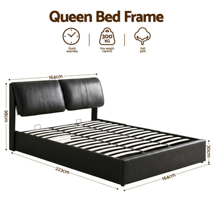 Queen Bed Frame Gas Lift Storage Drawers Black | HomeAndLiving - 3