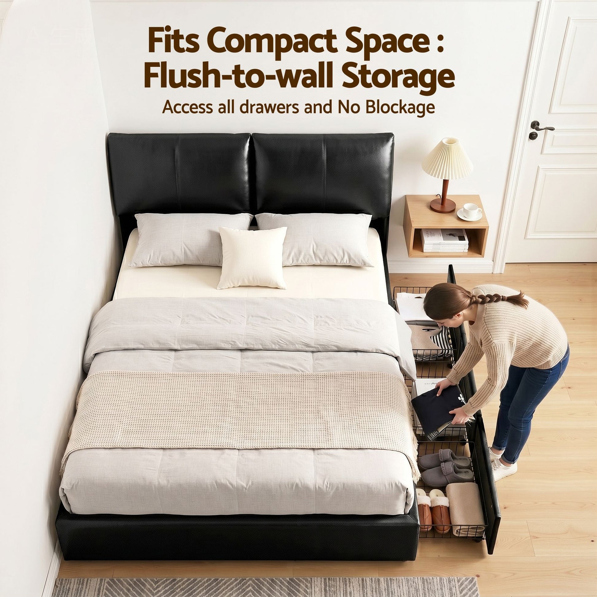 Queen Bed Frame Gas Lift Storage Drawers Black | HomeAndLiving - 8