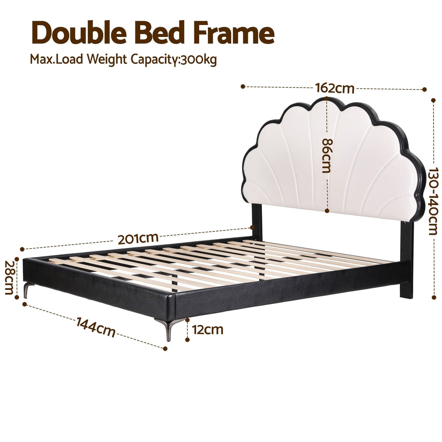 Double Bed Frame Adjustable Headboard 201x144cm