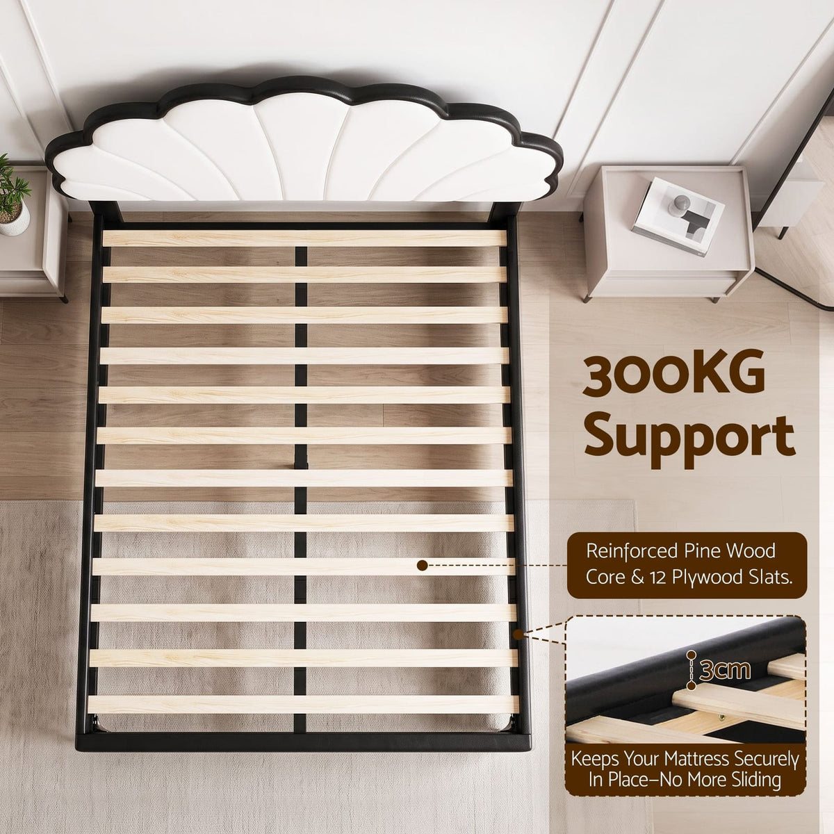 Double Bed Frame Adjustable Headboard 201x144cm
