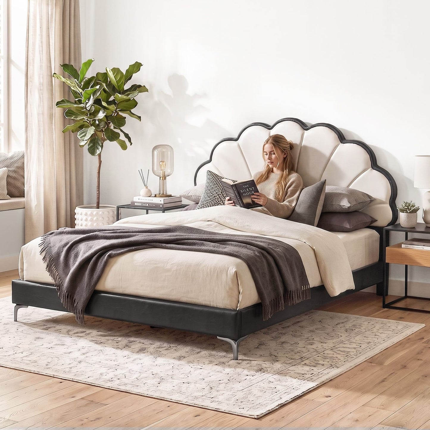 Double Bed Frame Adjustable Headboard 201x144cm