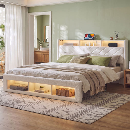 King Bed Frame Storage White