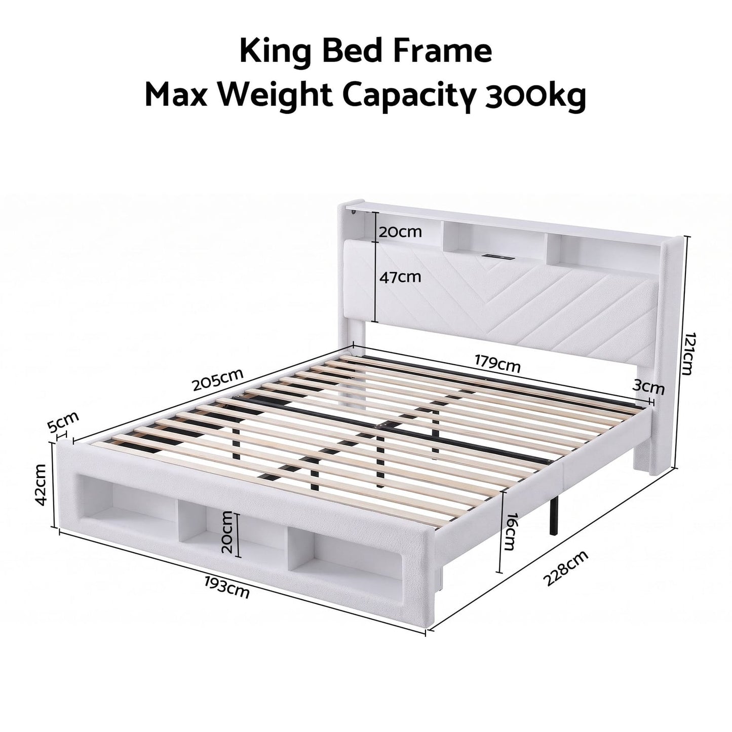 King Bed Frame Storage White