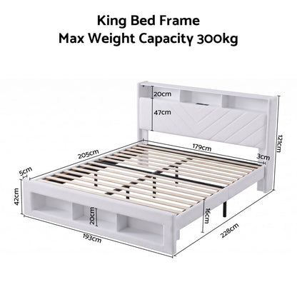 King Bed Frame Storage White